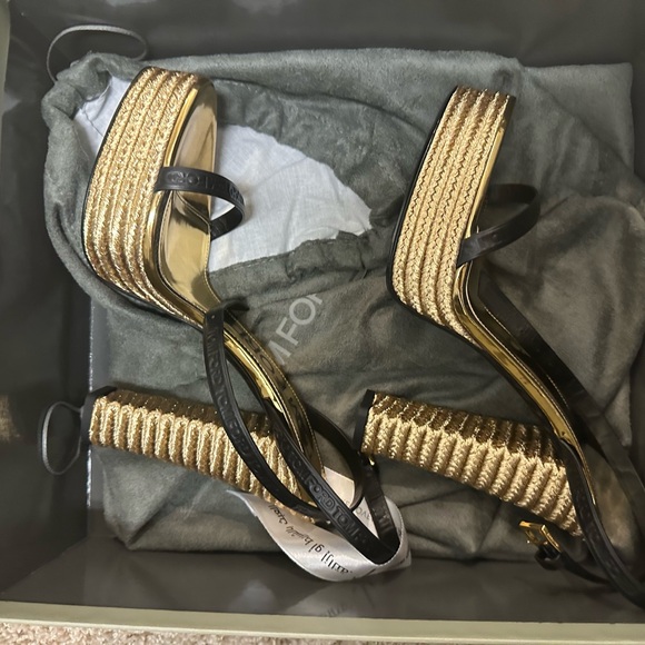 Metallic Rope Ankle-Strap Platform Sandals 140mm TOM FORD AUTHENTIC Size 40 - Picture 5 of 6